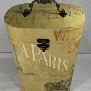 Vintage Paris 1924 Wine Bottle Case Eiffel Tower Car Design Faux Hat Box